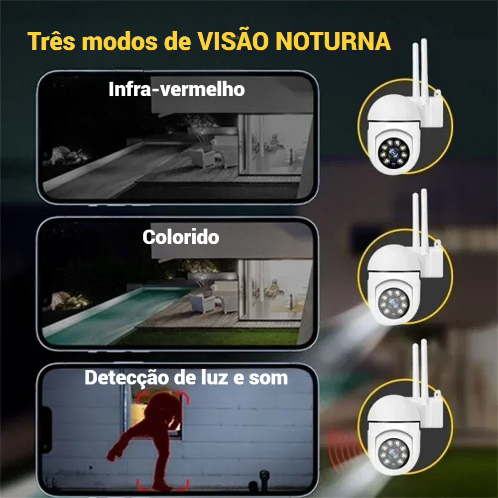 Câmera de Vigilância Wi-Fi HD com Visão Noturna em Cores