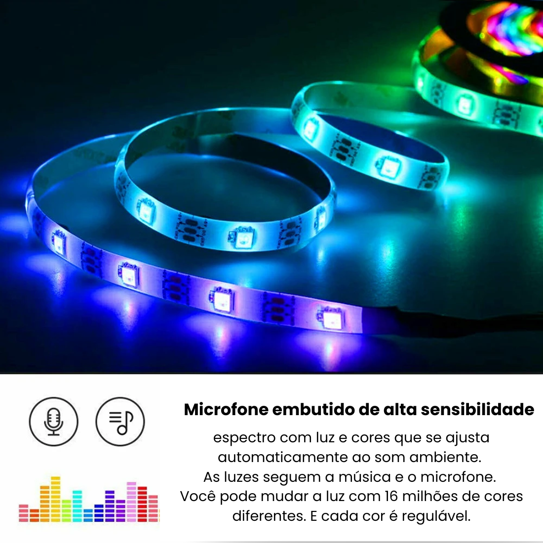 Fita LED bluetooth com controle remoto e pelo celular