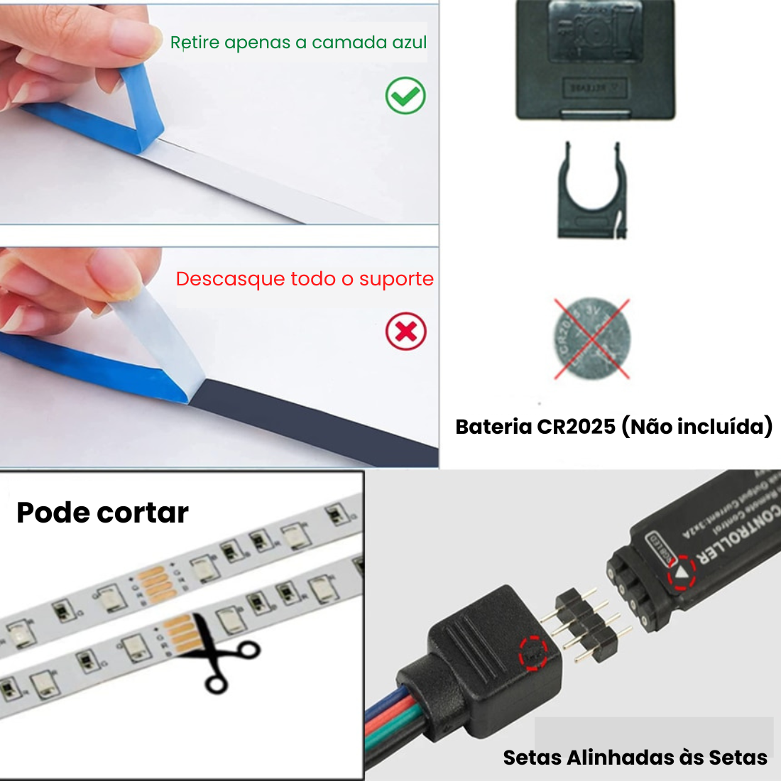 Fita LED bluetooth com controle remoto e pelo celular